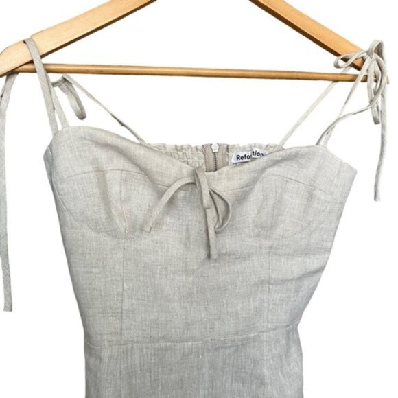 Reformation Joyce Linen Dress‎  in Oatmeal Women Size 2 - Picture 4 of 10